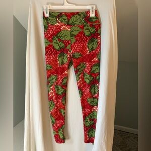 LuLaRoe Festive Red and Green Leggings Womens One-Size
